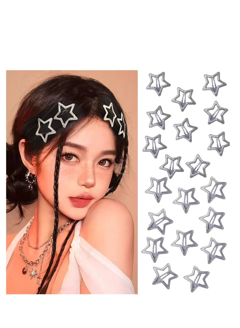 20 PCS 1.26" Star Hair Clips Snap Star Barrettes Y2K Hair Accessories 2000s Y2K Silver Metal Hair Clip - Image 1