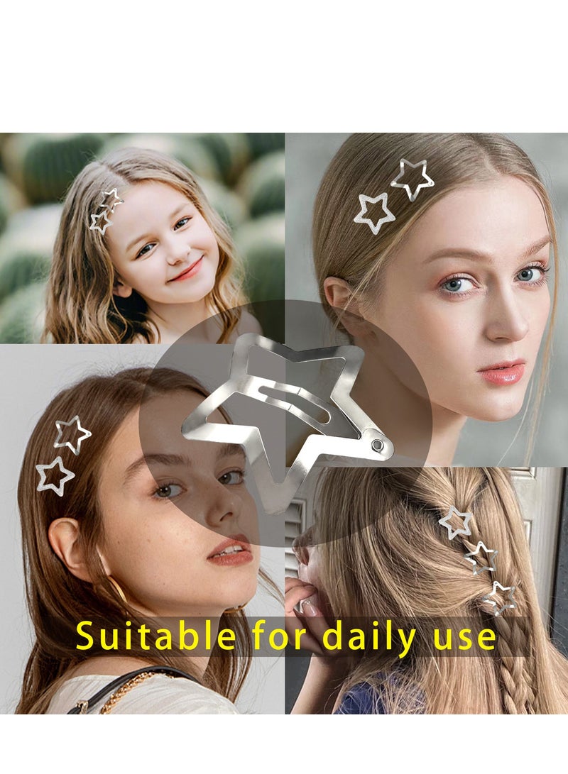 20 PCS 1.26" Star Hair Clips Snap Star Barrettes Y2K Hair Accessories 2000s Y2K Silver Metal Hair Clip - Image 2