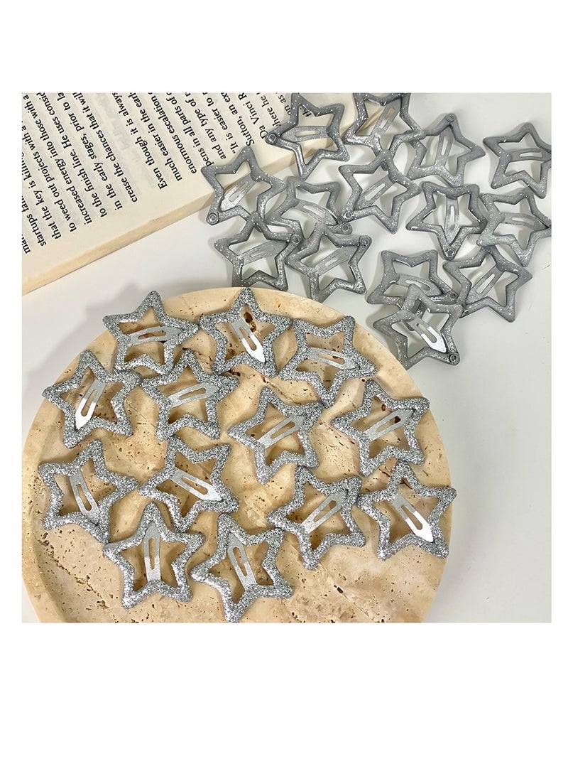 20 PCS 1.26" Star Hair Clips Snap Star Barrettes Y2K Hair Accessories 2000s Y2K Silver Metal Hair Clip - Image 3