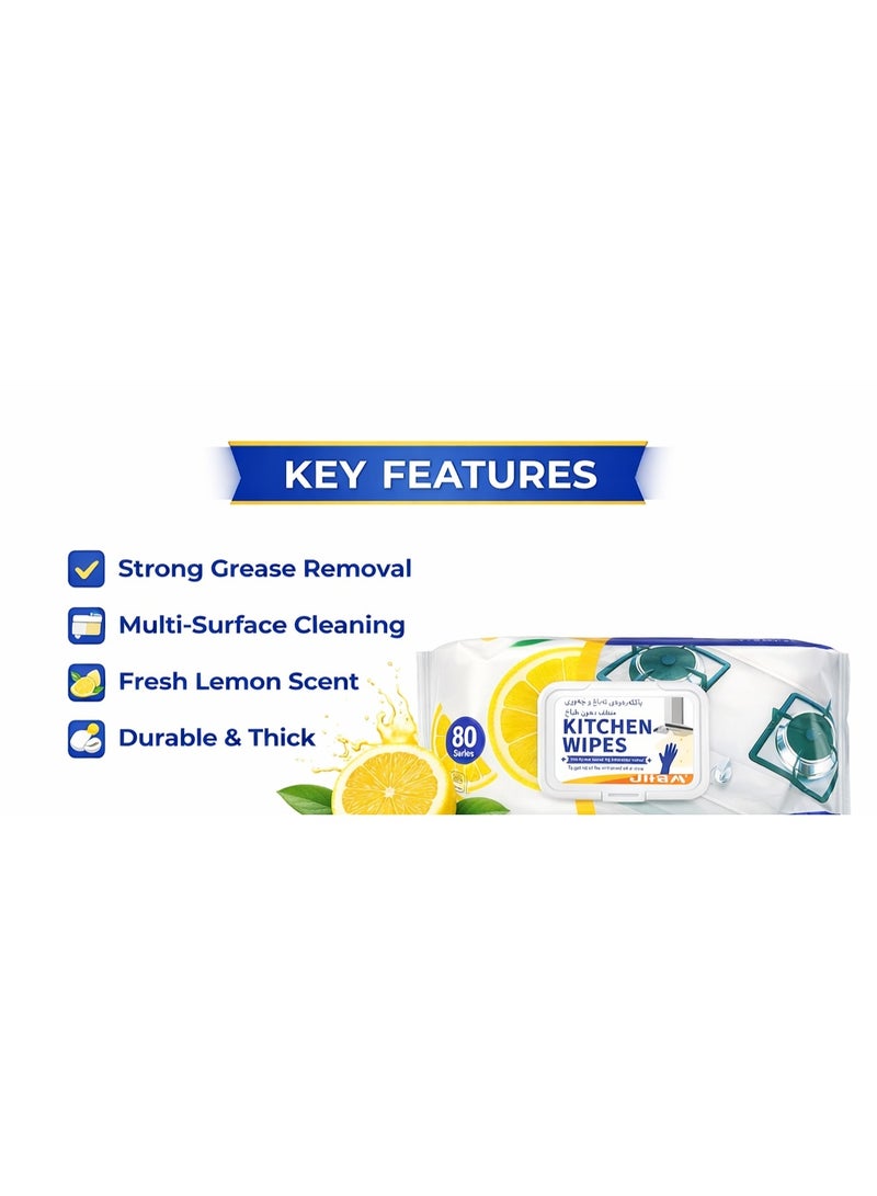 JIHAM Kitchen Cleaning Wipes Set of 3 (80 Wipes Each) – Multi-Surface Degreasing Wipes with Lemon Fresh Scent - Image 5