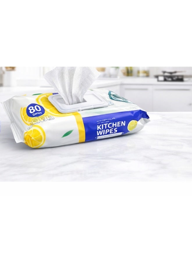 JIHAM Kitchen Cleaning Wipes Set of 3 (80 Wipes Each) – Multi-Surface Degreasing Wipes with Lemon Fresh Scent - Image 4