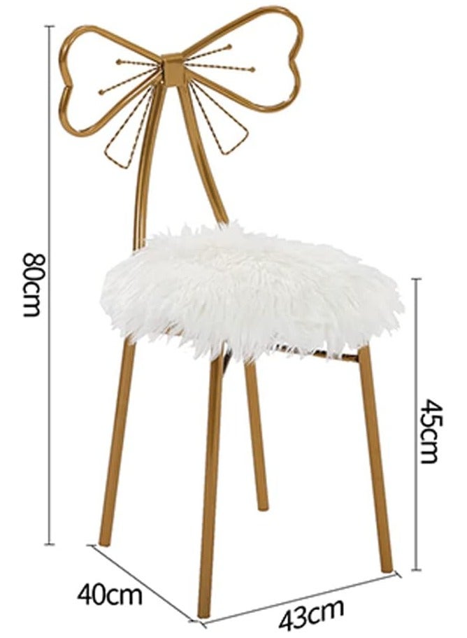 HOME TASTE TOMSUN Modern Vanity Chair Stylish Butterfly Backrest Dressing Makeup Stool Princess Chair for Girls & Ladies Fluffy Gold Accent Vanity Chair for Dressing Room Bedroom Beauty Room - Image 2