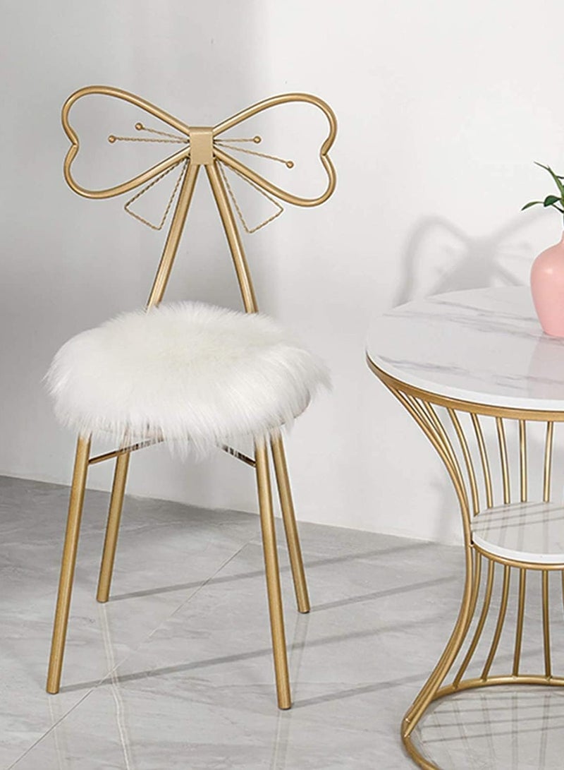 HOME TASTE TOMSUN Modern Vanity Chair Stylish Butterfly Backrest Dressing Makeup Stool Princess Chair for Girls & Ladies Fluffy Gold Accent Vanity Chair for Dressing Room Bedroom Beauty Room - Image 3