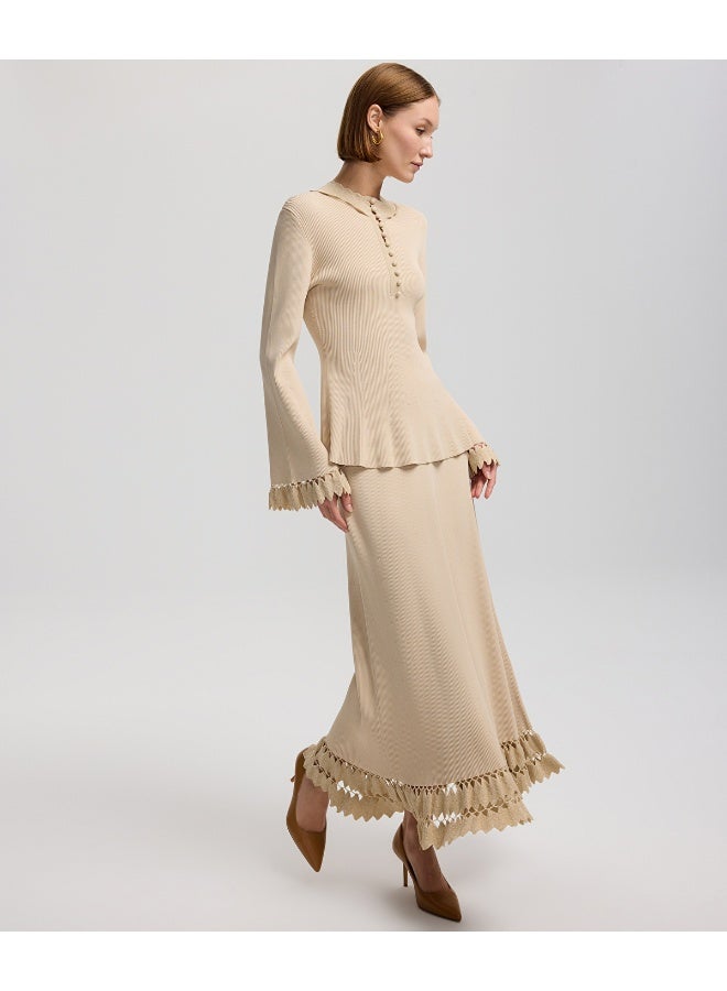 Ipekyol Flared Fit Contrast Hem Knit Skirt - Image 4