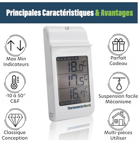 Thermometer World Digital Greenhouse Thermometer for Monitoring Maximum and Minimum Temperatures - High Low Thermometer for Recording Max and Min Temperatures Garage Greenhouse Accessories Indoor Outdoor - Image 2