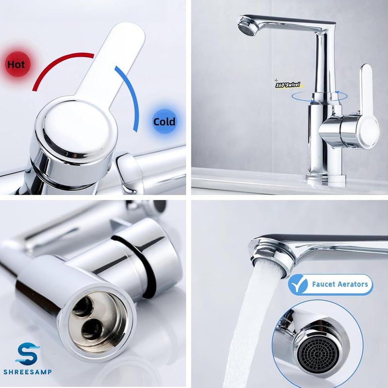 SHREESAMP Shower Mixer Chrome Cloakroom Kitchen Faucet Single Hole 360 Degree Rotation Swivel Sink Basin Faucet Cold and Hot Water Mixer Tap Faucet Stainless Steel Basin Tap for Kitchen Bathroom - Image 5