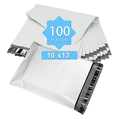DarkFlash Reliable Mailer 10x13 Inch 100Pcs White Poly Mailers Shipping Envelopes, Self Sealed Mailer Bags with Waterproof and Tear-Proof Postal Bags, Packaging for Small Business - Image 1