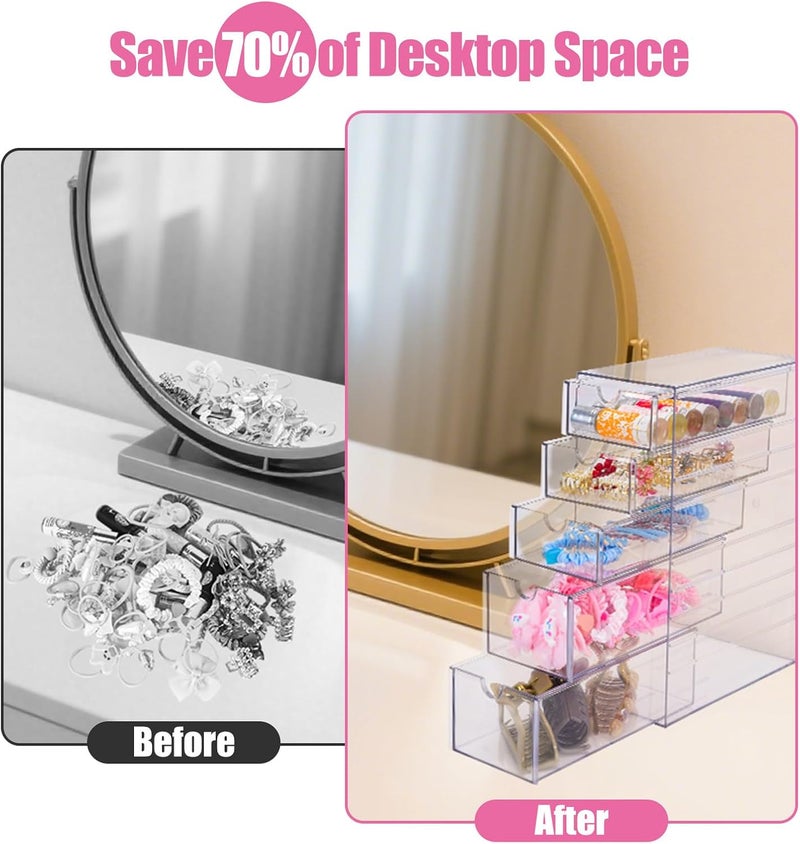 Wiojtry Hair Accessories Organizer. Clear Hair Organizer Storage Box. Plastic Drawer Storage with 5 Different Sizes Drawers. Hair Accessory Container for Bathroom Closet Desk Office - Image 4
