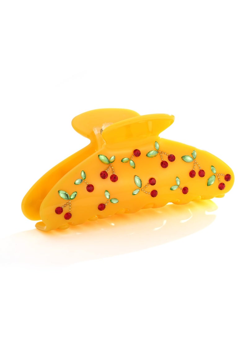 LILIE&WHITE - LILIEWHITE Yellow Acrylic Hair Clips For Women Cherry Hair Clip Claw With The Rhinestone Pattern In Red Cherry Strong Hair Fix Hair Clips Jewelry Fashion Present For Women Hair Accessory - Image 1