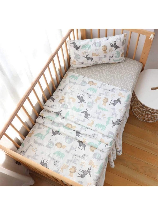 Emenpy 3 Piece 100% Cotton Toddler Sheet Pillowcase Set for Boys and Girls,Include Fitted Sheet,Top Sheet and Envelope Pillowcase,Cute Cartoon Pattern,Soft Skin-Friendly Breathable (Animals) - Image 1