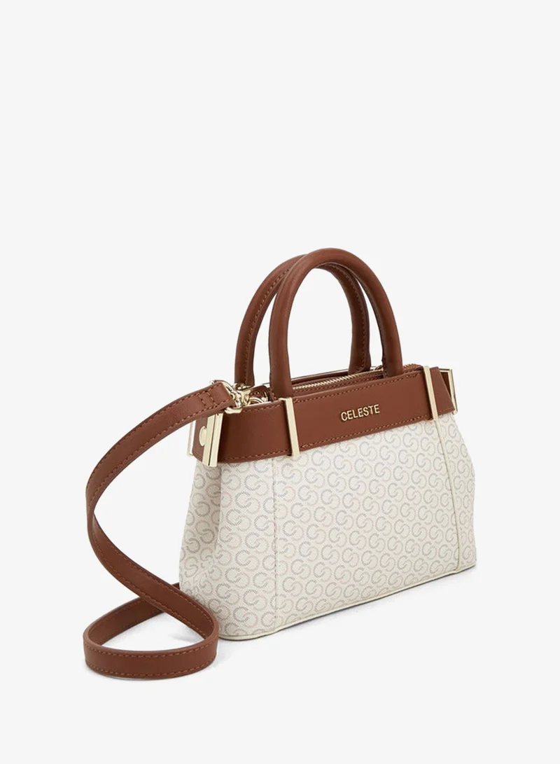 Celeste BEIGE Textured Satchel Bag With Detachable Strap for Women | Best Price UAE
