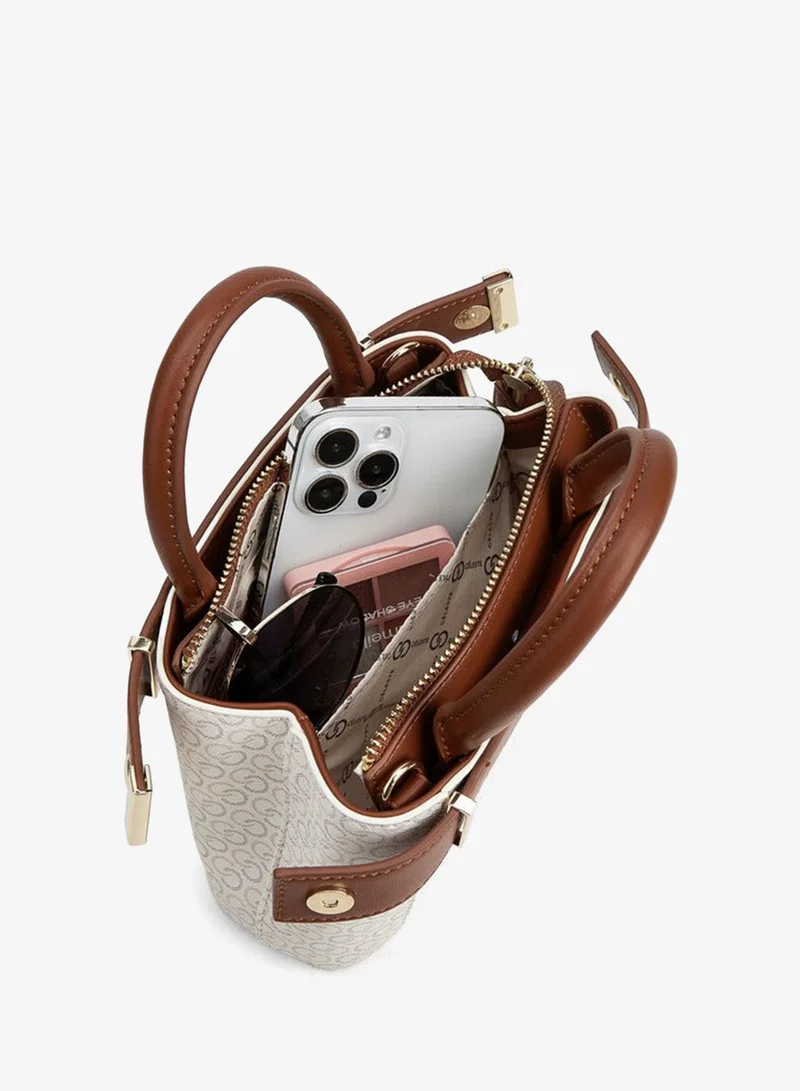 Celeste BEIGE Textured Satchel Bag With Detachable Strap for Women | Best Price UAE