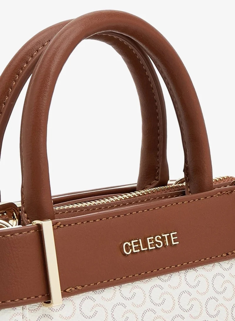 Celeste BEIGE Textured Satchel Bag With Detachable Strap for Women | Best Price UAE