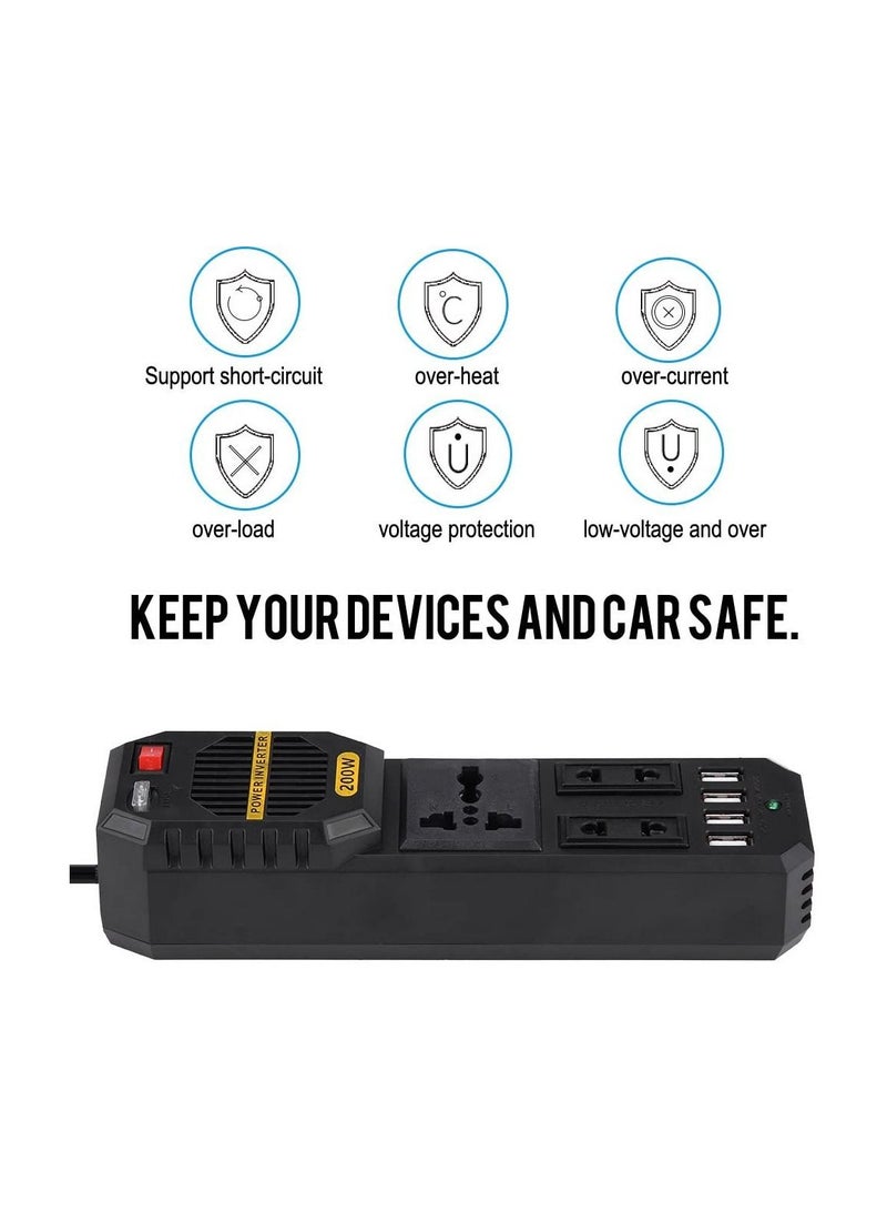 Crony 200W Power Inverter, DC 12V to AC 220V Car Power Inverter with 4 USB Port Cigarette Lighter - Image 5