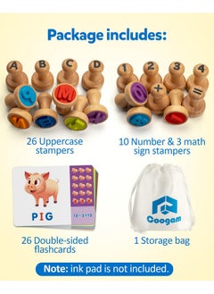 Coogam Coogam Wooden Alphabet Number Stamp Flashcard, ABC Spelling Letter Stampers and Mathematics Learning Number Stampers Arts and Crafts Supplies, Montessori Educational Toy Gifts for 3 4 5 Year Old  - Image 3