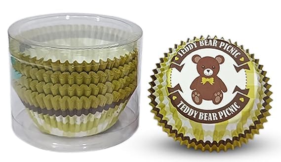PUSHTI TUSHTI Pusti Tushti OPC Pvt Ltd Teddy Cup Cake Liner Tube Packing Round Oven Microwave Safe Cups 50 x 30 mm Pack of 100 Multicolor - Image 1