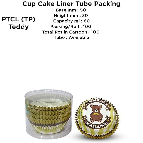 PUSHTI TUSHTI Pusti Tushti OPC Pvt Ltd Teddy Cup Cake Liner Tube Packing Round Oven Microwave Safe Cups 50 x 30 mm Pack of 100 Multicolor - Image 2