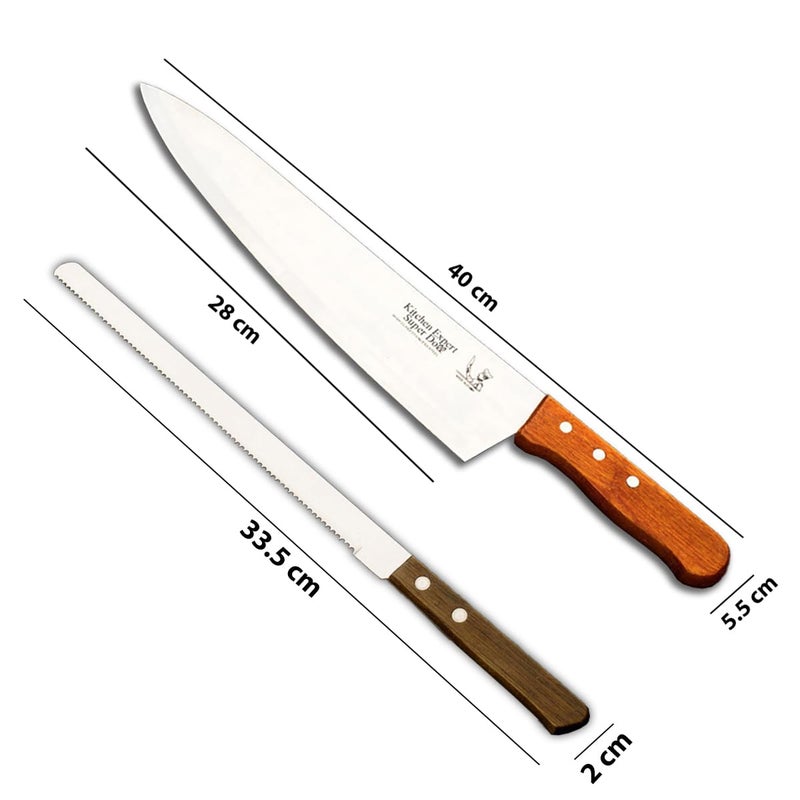 Captoola 11 Inch Professional Knife Set Wood Handle Super Sharp Knife 9 Inch Bread Cutting Knife Set of 2 - Image 2