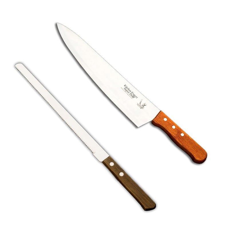 Captoola 11 Inch Professional Knife Set Wood Handle Super Sharp Knife 9 Inch Bread Cutting Knife Set of 2 - Image 1