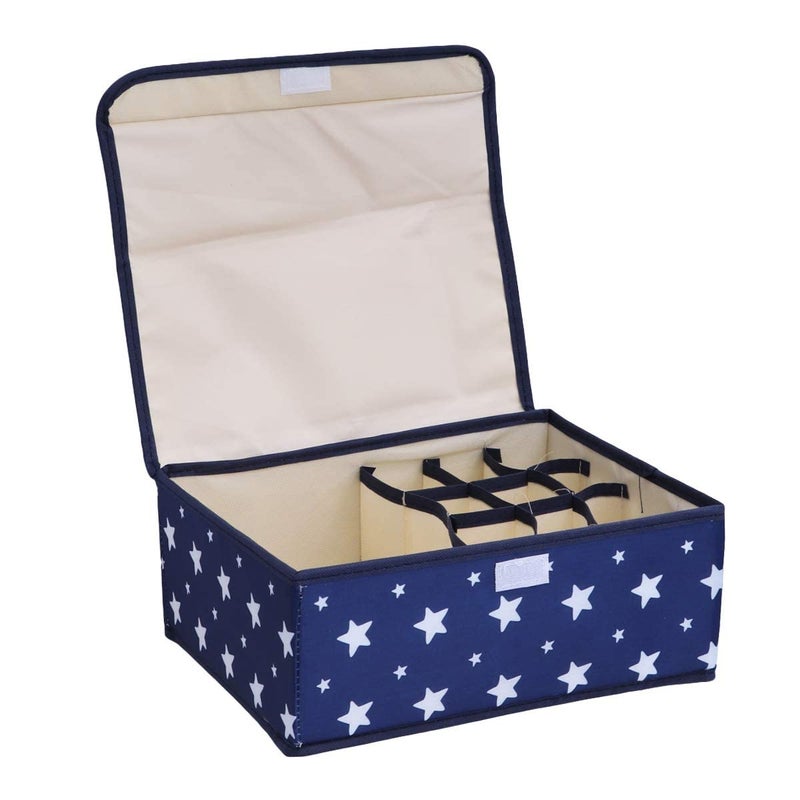 Bluwings 13 Grid Underwear Folding Storage Box Home Storage Kit Drawer Save Space Closet Organizers with Lid for Wardrobe Blue Star - Image 1