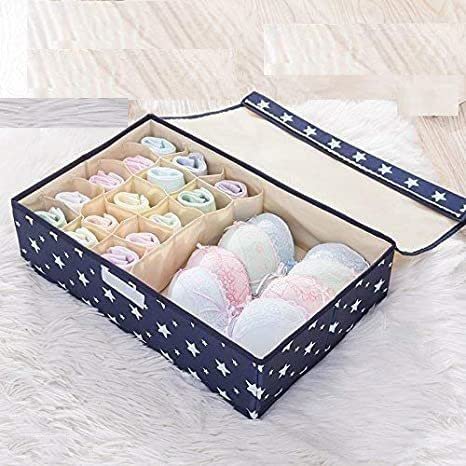 Bluwings 13 Grid Underwear Folding Storage Box Home Storage Kit Drawer Save Space Closet Organizers with Lid for Wardrobe Blue Star - Image 3