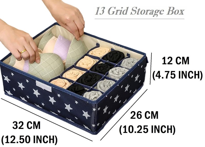 Bluwings 13 Grid Underwear Folding Storage Box Home Storage Kit Drawer Save Space Closet Organizers with Lid for Wardrobe Blue Star - Image 5