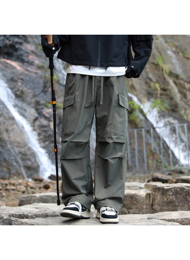 Dingfengbaoluo Men's Outdoor Waterproof Work Pants Spring Functional Loose Fit Hiking Casual Paratrooper Trousers Bwy15 Gray Green M - Image 3