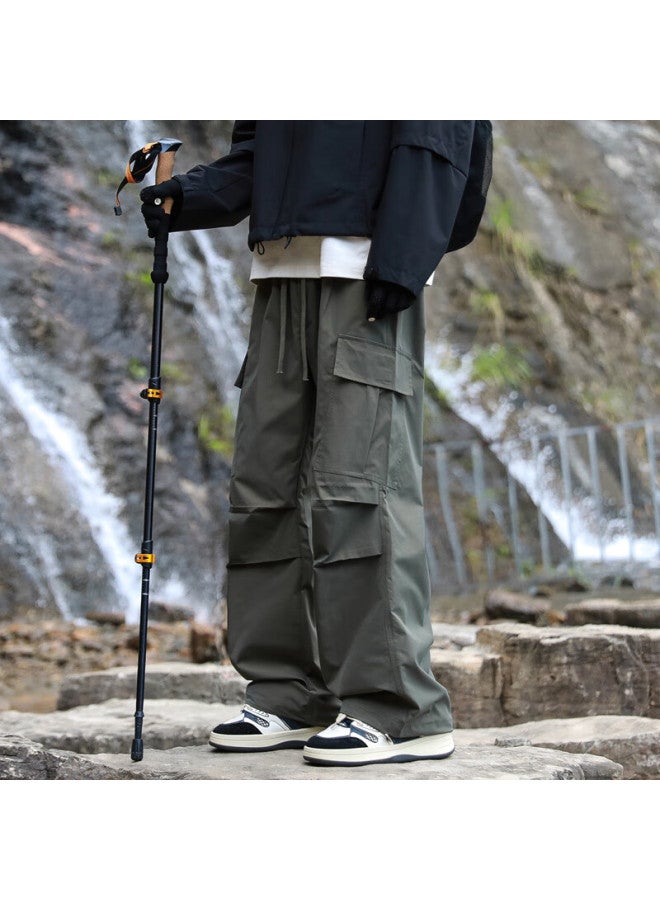 Dingfengbaoluo Men's Outdoor Waterproof Work Pants Spring Functional Loose Fit Hiking Casual Paratrooper Trousers Bwy15 Gray Green M - Image 5