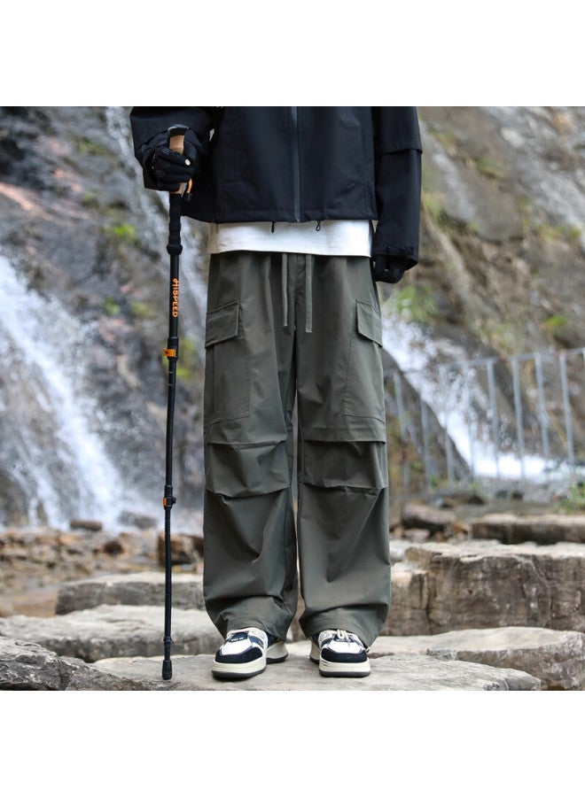 Dingfengbaoluo Men's Outdoor Waterproof Work Pants Spring Functional Loose Fit Hiking Casual Paratrooper Trousers Bwy15 Gray Green M - Image 2