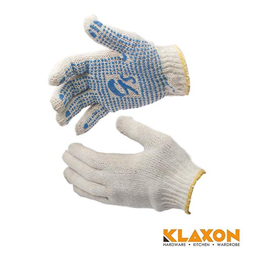 Klaxon Fortuner Cotton Safety Hand Gloves with PVC Dots for Better Gripping (White & Blue) - Pair of 10 - Image 2