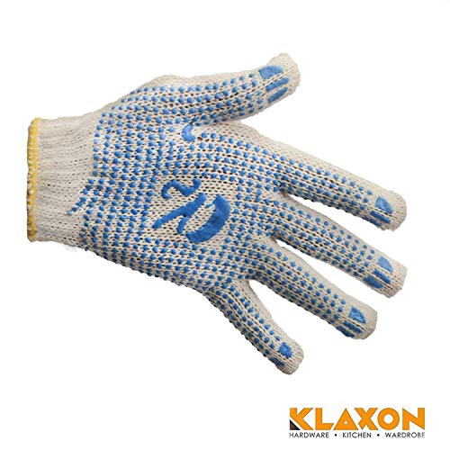 Klaxon Fortuner Cotton Safety Hand Gloves with PVC Dots for Better Gripping (White & Blue) - Pair of 10 - Image 3
