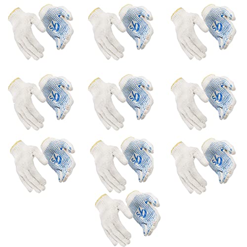 Klaxon Fortuner Cotton Safety Hand Gloves with PVC Dots for Better Gripping (White & Blue) - Pair of 10 - Image 1