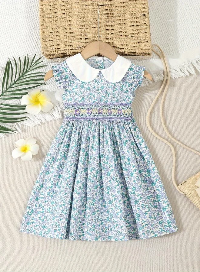 تايك تو Take Two Girls Blue Peter Pan Collar Smocked Dress