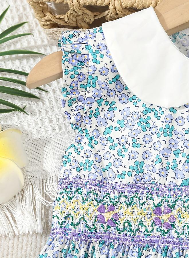 تايك تو فستان بناتي بياقة بيتر بان مطرز باللون الأزرق - Image 4