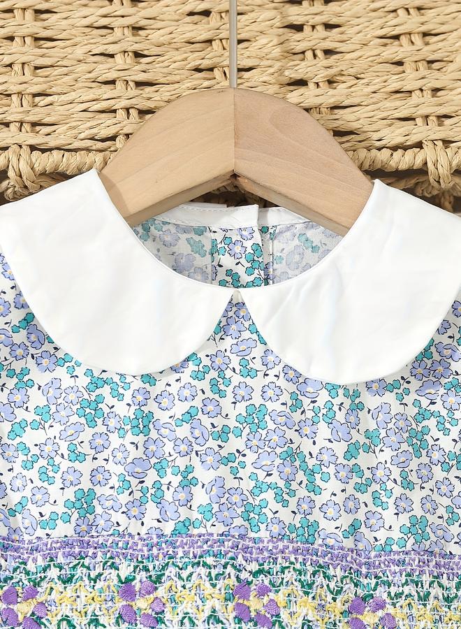 تايك تو فستان بناتي بياقة بيتر بان مطرز باللون الأزرق - Image 3