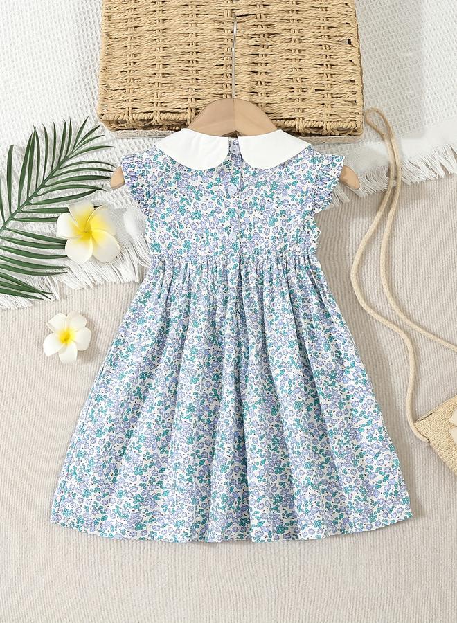 تايك تو فستان بناتي بياقة بيتر بان مطرز باللون الأزرق - Image 2