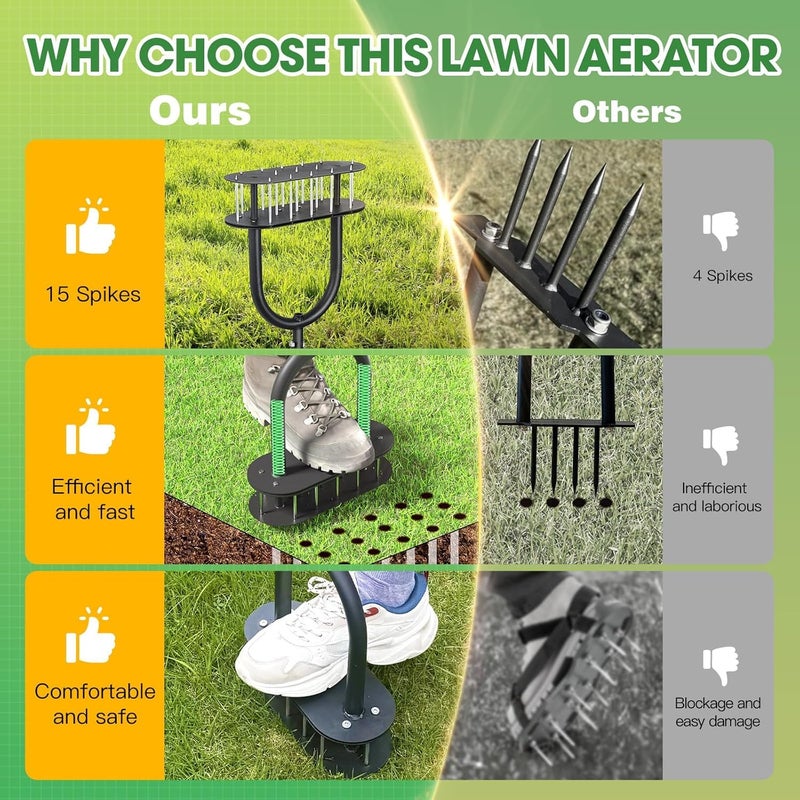 Onadak أونادا ك aerator العشب تصميم تنظيف الأوساخ والأوراق الأوتوماتيكي، مسبق التجميع 15 مسمار حديدي معدني، أدوات تهوية التربة للعشب والحديقة، أدوات تهوية العشب - Image 5