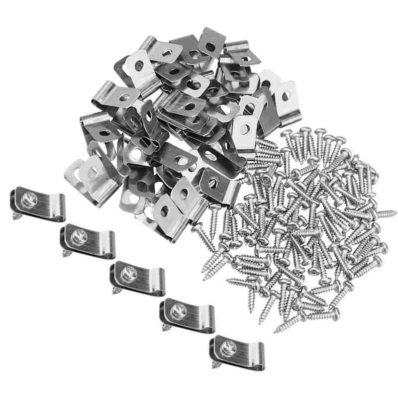 100 Sets 304 Stainless Steel Wire Fence Clip Fasteners with Screws for Agricultural Livestock Fencing Heavy Duty Wire Cage Clamps to Wood and Metal - Image 1