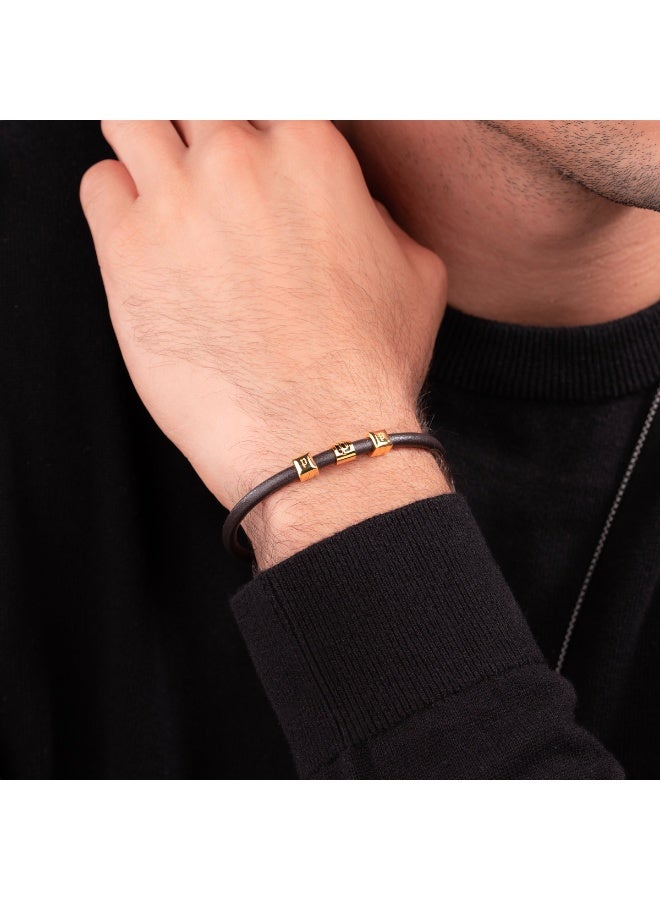 POLICE Flake Gold Motifs Dark Brown Leather Bracelet for Men - Image 4