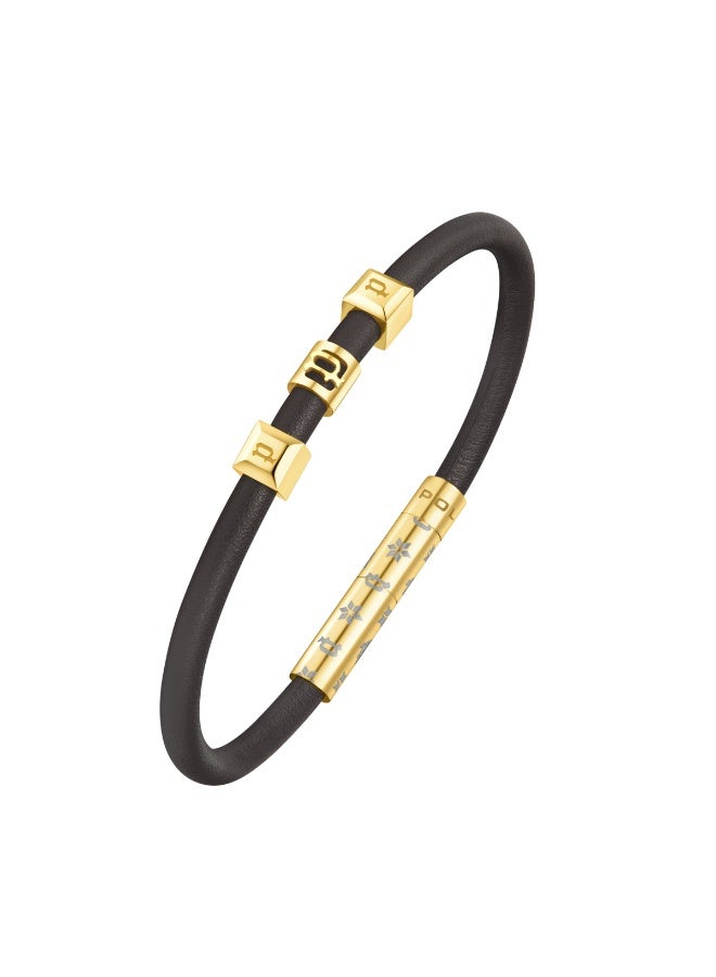 POLICE Flake Gold Motifs Dark Brown Leather Bracelet for Men - Image 1