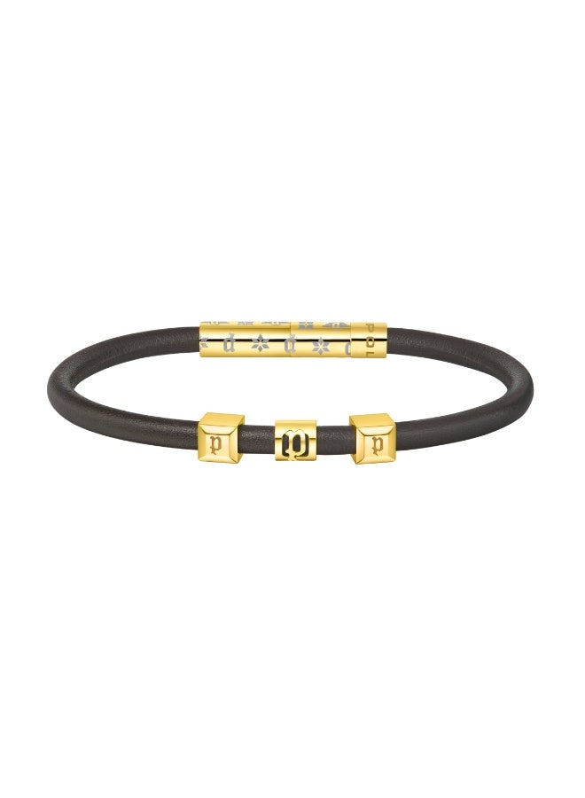 POLICE Flake Gold Motifs Dark Brown Leather Bracelet for Men - Image 2