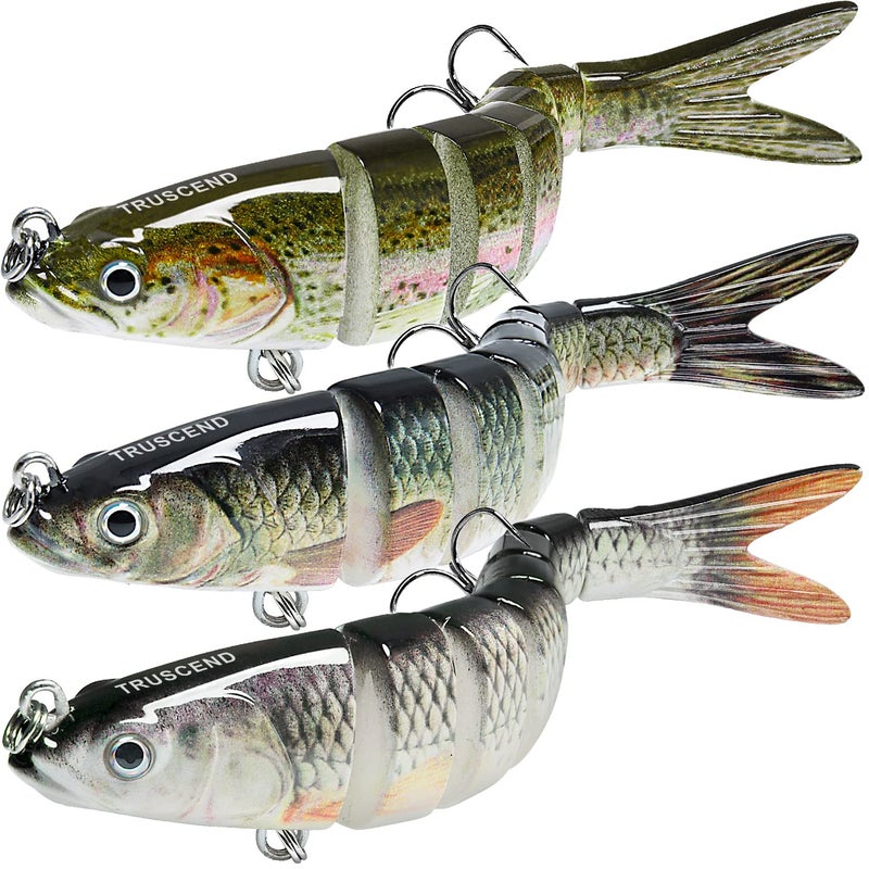 TRUSCEND Multi Jointed Swimbaits, 3pcs, Bass Trout Fishing Lures, Slow Sinking, Life-like Swimming, Freshwater Saltwater - Image 1