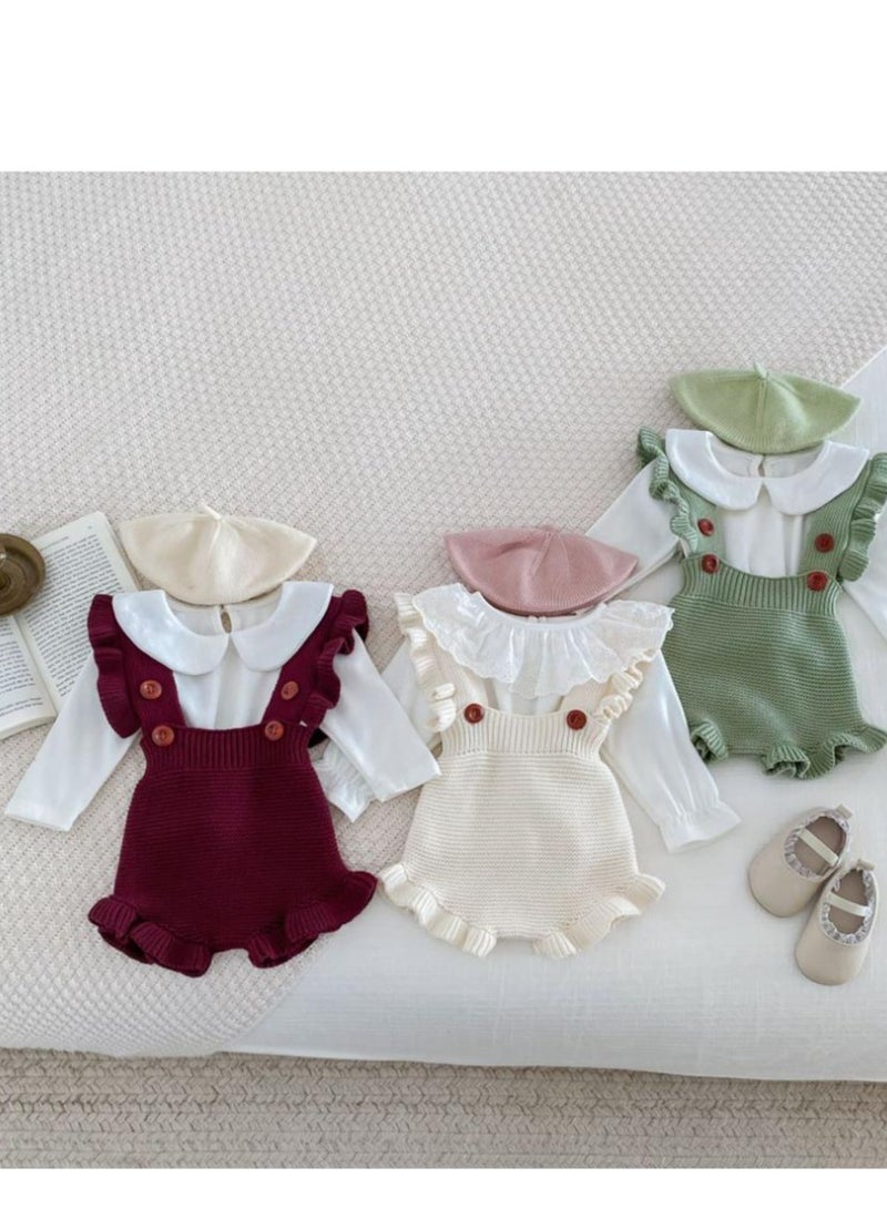 Baby And Toddler Style Sweet Ruffled Overalls+Lace Top+Hat Set - Image 2