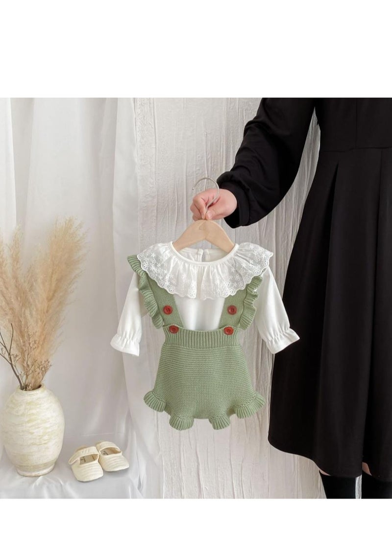 Baby And Toddler Style Sweet Ruffled Overalls+Lace Top+Hat Set - Image 4