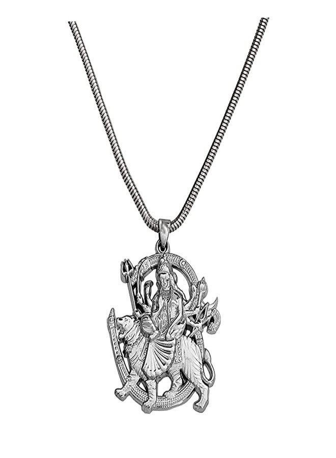 AFH Maa Durga Sherawali MATA مدلاة فضية مع سلسلة ثعبان ديكور ديني زخرفة معلقة - Image 1