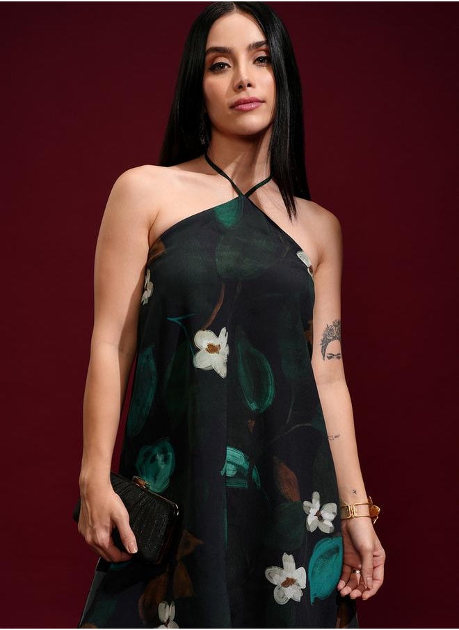 Vishudh Floral Printed Halter Neck Tunic and Palazzo Pants Co-Ords by Styli  - Image 1
