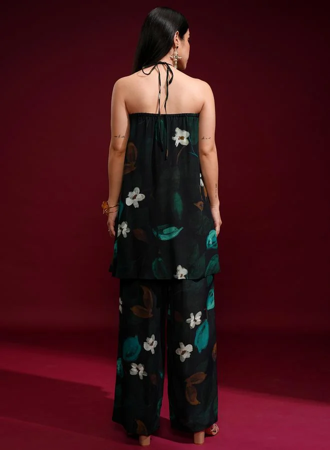 Vishudh Floral Printed Halter Neck Tunic and Palazzo Pants Co-Ords by Styli