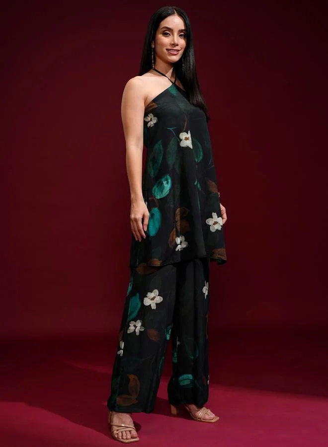 Vishudh Floral Printed Halter Neck Tunic and Palazzo Pants Co-Ords by Styli