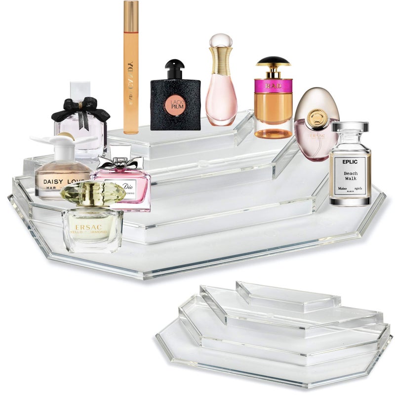 BY ALEGORY Acrylic Mini Perfume Organizer  Mini Scented Oils Organizer Vanity Display Case 4 Tier Storage Travel Size Rollerball Beauty Perfume Bottles Refillable Tray 2 