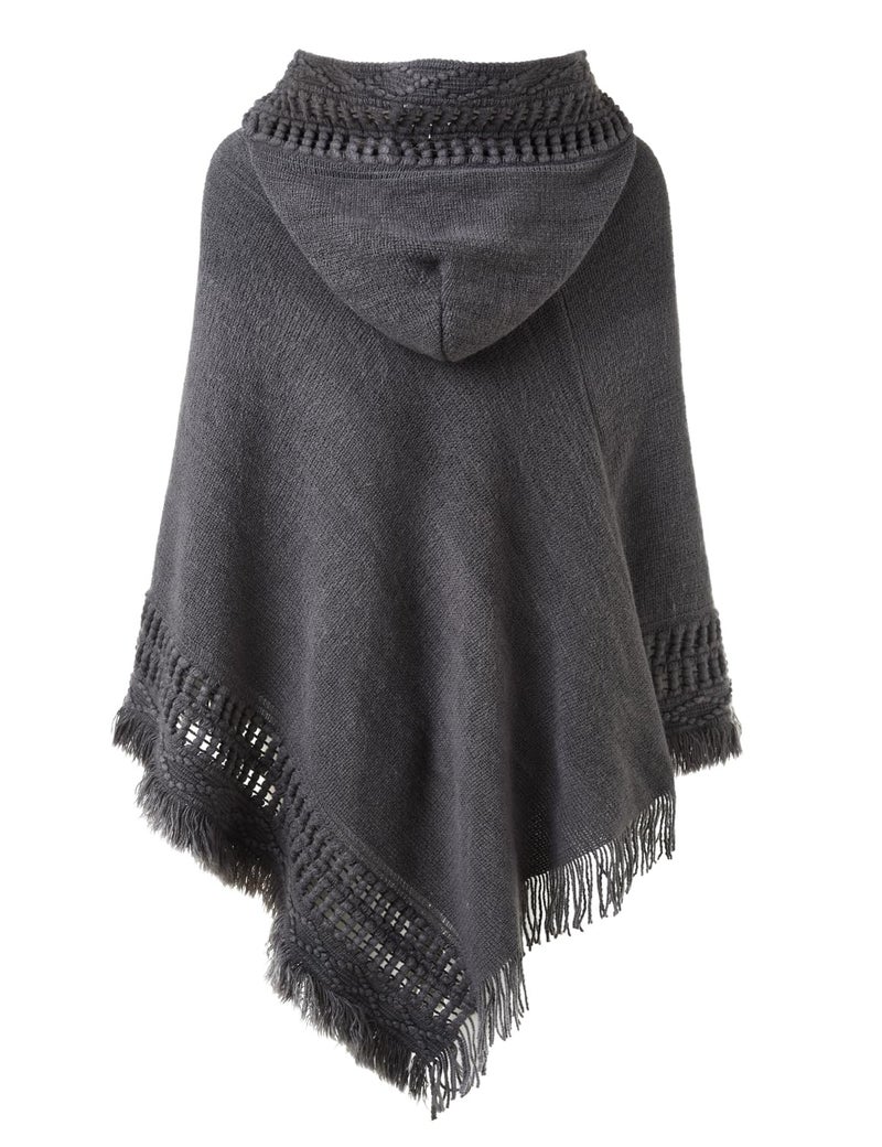 Ferand Ladies' Hooded Cape with Fringed Hem, Crochet Poncho Knitting Patterns for Women, Grey - Image 2
